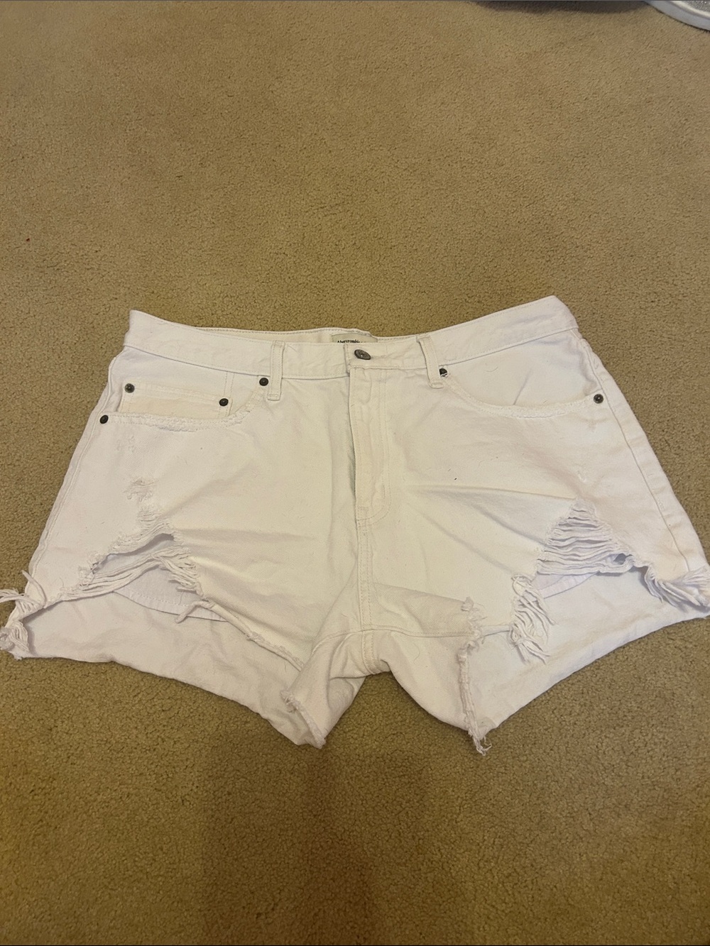 Abercrombie & Fitch White Distressed High-Rise Jean Shorts